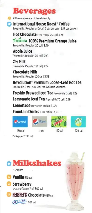 IHOP Beverages Menu Prices