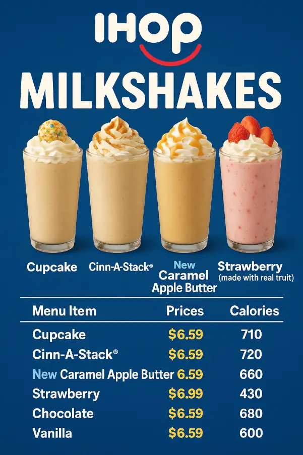 IHOP Milkshakes Menu