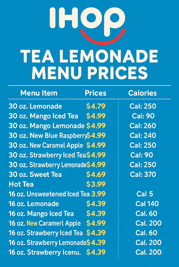 IHOP Tea Lemonade Menu