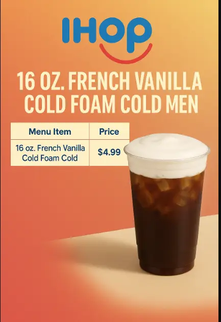 Ihop 16 oz. French Vanilla Cold Foam Cold Menu