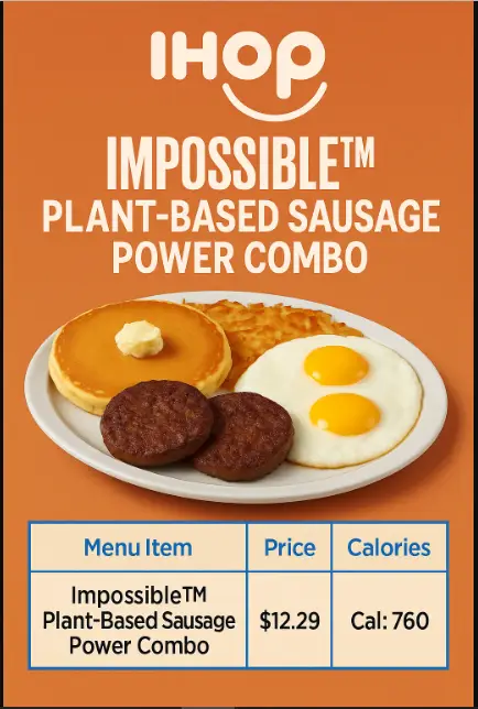 Ihop Impossible™ Plant Based Sausage Power Combo Menu