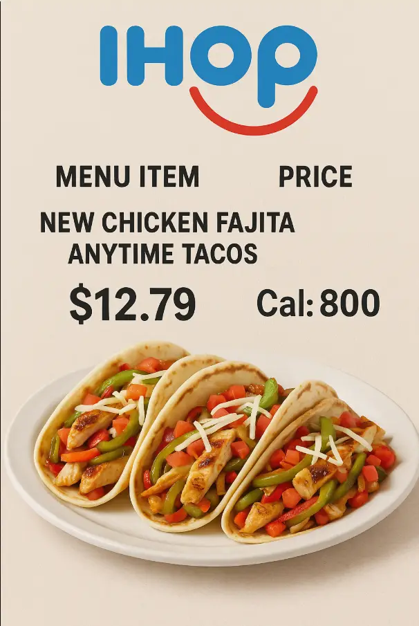 Ihop New Chicken Fajita Anytime Tacos Menu
