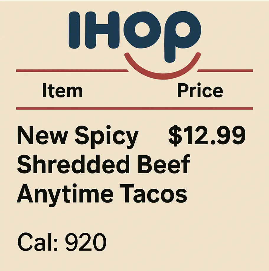Ihop New Spicy Shredded Beef Anytime Tacos Menu